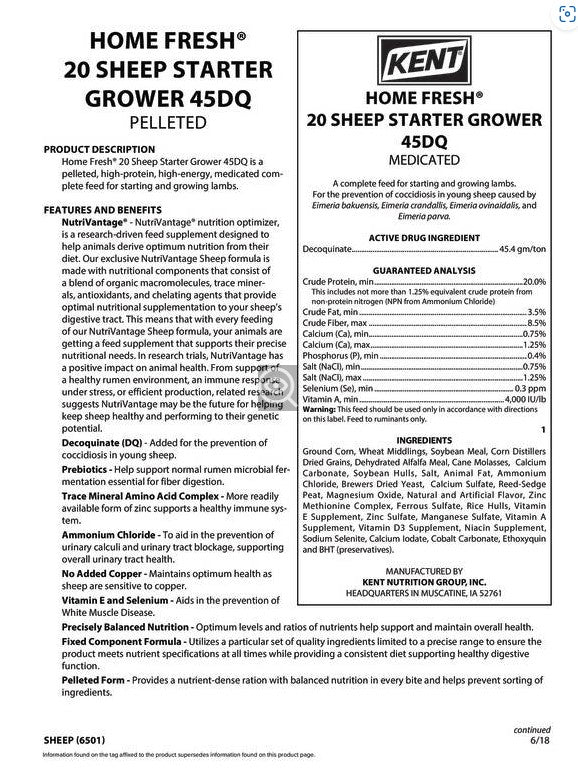 6501 HF 20 SHEEP STARTER GROWER 45DQ PELL MED