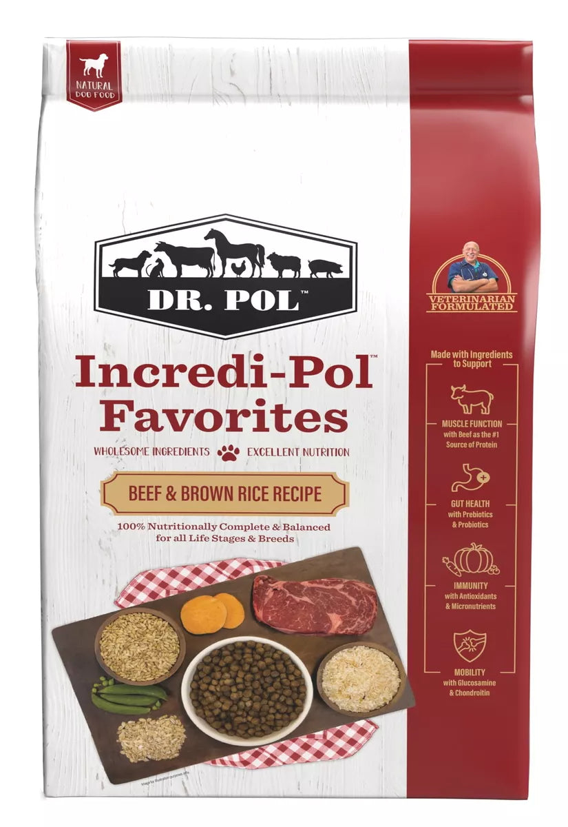 DR POL INCREDI-POL 24-14 BEEF / BR RICE DOG FOOD 24#